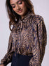 Long Sleeve Printed Frilled Collared Top